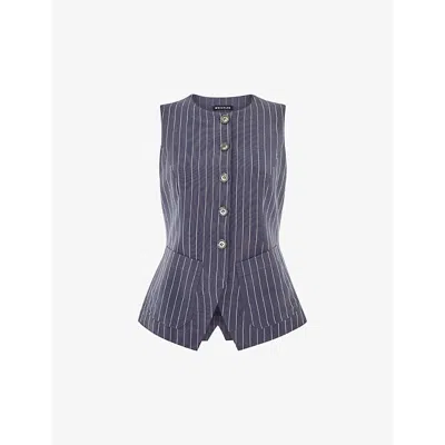 Whistles Womens Blue Pinstripe Round-neck Woven Waistcoat