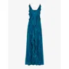 WHISTLES WHISTLES WOMENS BLUE RUFFLED PLUNGING V-NECK RECYCLED-VISCOSE MAXI DRESS