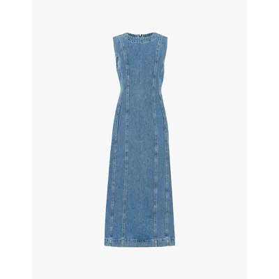 Whistles Womens Blue Slim-fit Sleeveless Denim Midi Dress