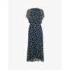 Whistles Womens Blue Spot-print Split-sleeve Woven Midi Dress In Blue