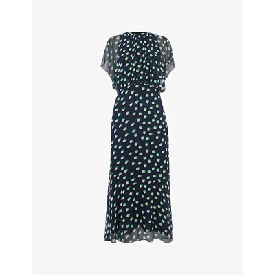 Whistles Womens Blue Spot-print Split-sleeve Woven Midi Dress
