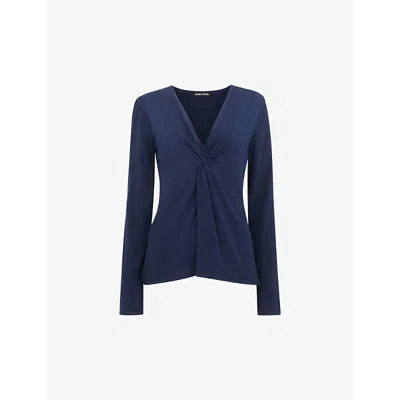 Whistles Womens Blue Twist-front Crinkled-texture Woven Top
