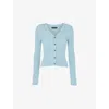 WHISTLES WHISTLES WOMEN'S BLUE V-NECK SLIM-FIT RIBBED KNITTED CARDIGAN