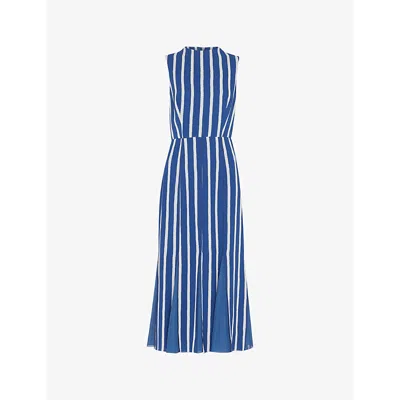 Whistles Crinkle Stripe Midi Dress In Blue/multi