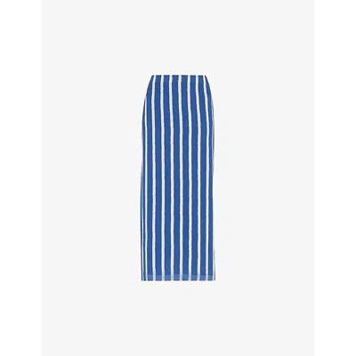 Whistles Crinkle Stripe-print Woven Midi Skirt In Blue/multi
