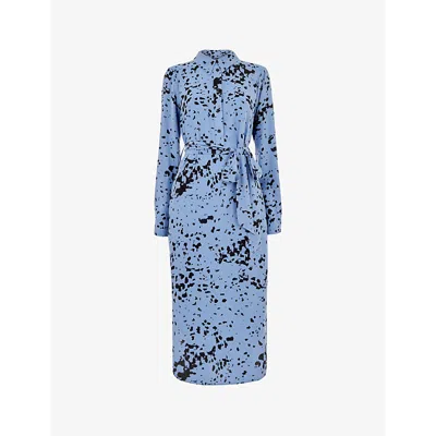 Whistles Imrie Spot-print Long-sleeve Woven Midi Dress In Blue/multi