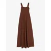 Whistles Womens Brown Anna Shirred-back Sleeveless Cotton Maxi Dress In Brown