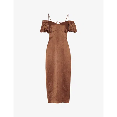 Whistles Womens Brown Faye Bardot-neck Satin Midi Dress