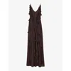 WHISTLES WHISTLES WOMENS BROWN RUFFLED PLUNGING V-NECK RECYCLED-VISCOSE MAXI DRESS