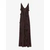 Whistles Womens Brown Ruffled Plunging V-neck Recycled-viscose Maxi Dress In Brown