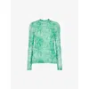 Whistles Womens Brushwork-print Long-sleeve Stretch-mesh Top In Multi-coloured