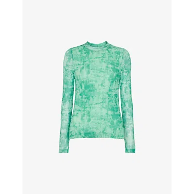 Whistles Womens Brushwork-print Long-sleeve Stretch-mesh Top In Multi-coloured