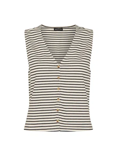 Whistles Ribbed Button Front Tank Top In Ivory/multi