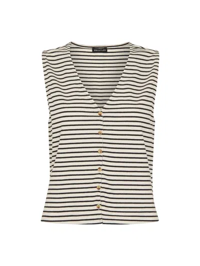 Whistles Womens Cream Stripe-pattern Stretch-cotton Top
