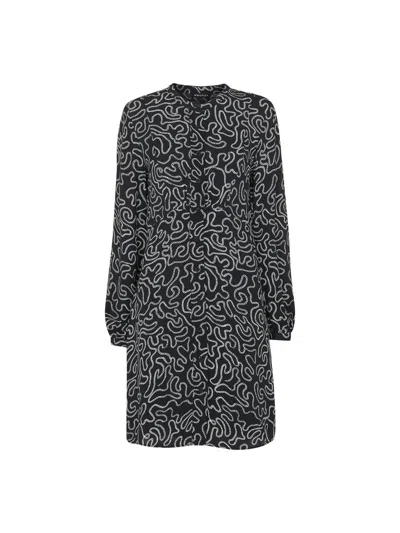 Whistles Womens Black Chain-print Round-neck Woven Mini Shirt Dress