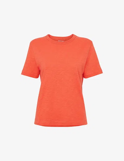 WHISTLES WOMENS CORAL EMILY ROUND-NECK COTTON T-SHIRT