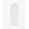 Whistles Womens Cream Harlowe Shirred-waist Long-sleeve Denim Midi Dress In Cream