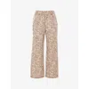 Whistles Womens Cream Palm-print Elasticated-waist Linen-blend Trousers In Cream