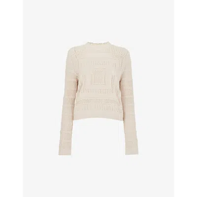 Whistles Womens Cream Scalloped-neck Long-sleeve Crochet Jumper