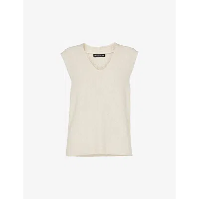 Whistles Womens Cream V-neck Relaxed-fit Cotton-blend Tank