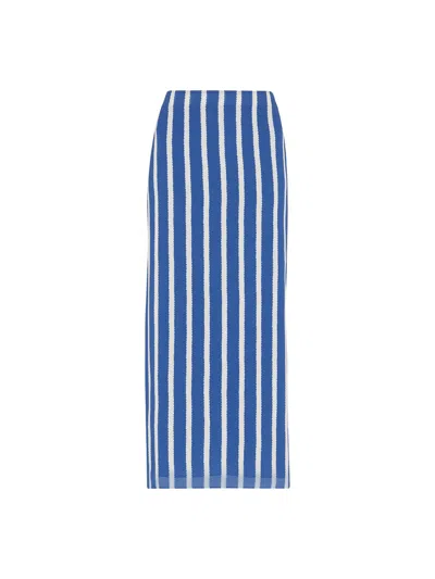 Whistles Women's Crinkle Stripe Midi Skirt In Blue