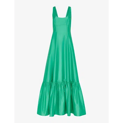 Whistles Womens Green Scoop-neck Frilled-hem Taffeta Maxi Dress