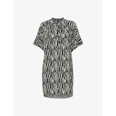 WHISTLES WOMENS GREEN/MULTI CHECKERBOARD TIGER-PRINT WOVEN MINI DRESS