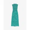 Whistles Womens Heidi Graphic-print Shirred-front Woven Midi Dress In Green