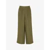 WHISTLES WHISTLES WOMEN'S KHAKI/OLIVE ELASTICATED-WAIST HIGH-RISE LINEN TROUSERS