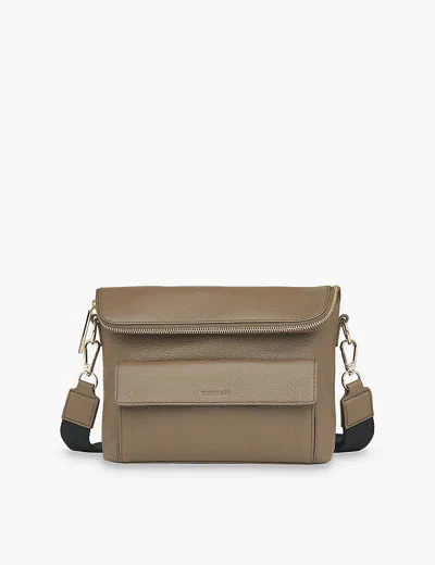 Whistles Vida Logo-embossed Leather Cross-body Bag In Khaki/olive