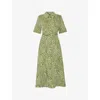Whistles Womens Linear Leaf-print Short-sleeve Woven Midi Dress In Multi-coloured