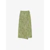 Whistles Womens Linear Leaf-print Wrap-front Cotton Midi Skirt In Multi-coloured