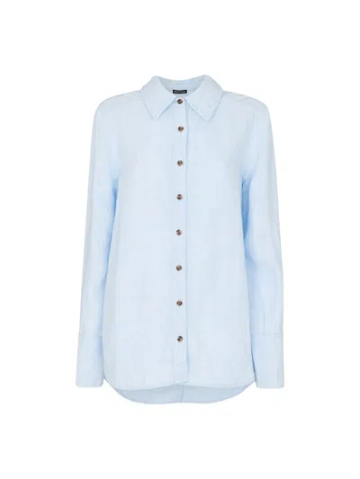 Whistles Womens Blue Relaxed-fit Long-sleeved Linen Shirt