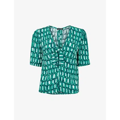 Whistles Womens Linked Smudge Tie-front Woven Top In Multi-coloured