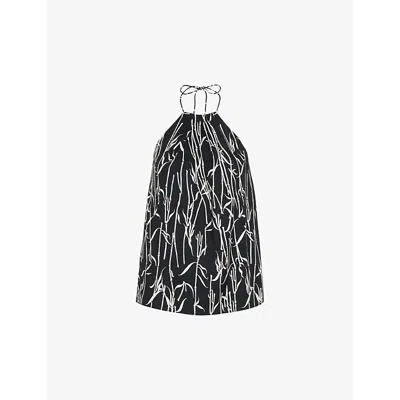 Whistles Womens Monochrome Bamboo-print Halter-neck Woven Top