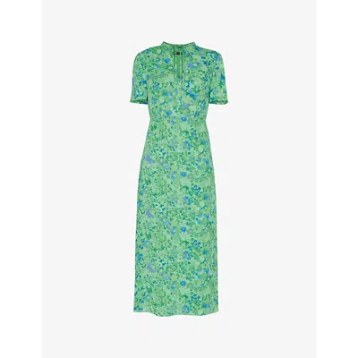 Whistles Womens Multi-coloured Bonnie Floral-print Slim-fit Woven Midi Dress In Green/multi