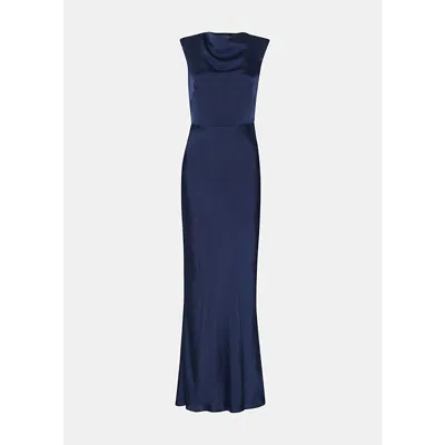 Whistles Womens Navy Cowl-neck Tie-back Satin Maxi Dress