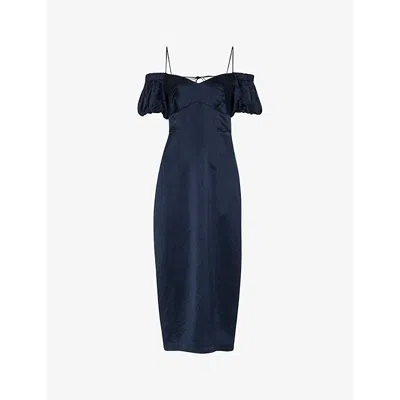 Whistles Womens Navy Faye Bardot-neck Satin Midi Dress