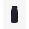 WHISTLES WHISTLES WOMEN'S NAVY WRAP SPLIT-FRONT LINEN MIDI SKIRT