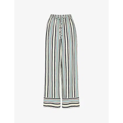 WHISTLES WOMENS MULTICOLOUR NICOLA STRIPE-PRINT HIGH-RISE WOVEN TROUSERS