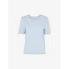 WHISTLES WHISTLES WOMEN'S PALE BLUE ROSA DOUBLE-TRIM CREW NECK COTTON T-SHIRT