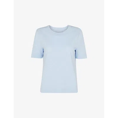 Whistles Womens Pale Blue Rosa Double-trim Crew Neck Cotton T-shirt