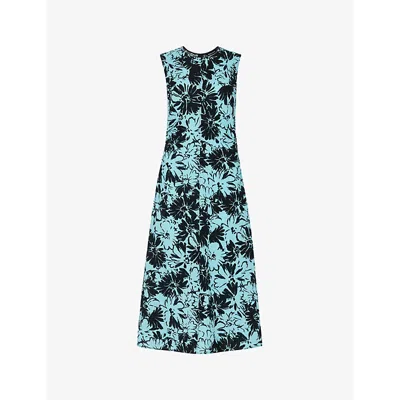 Whistles Womens Pansy Graphic-print Slim-fit Stretch-cotton Midi Dress In Multi-coloured
