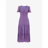 Whistles Dobby Leopard-print Recycled-polyester Midi Dress In Purple/multi