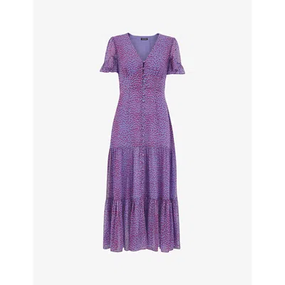 Whistles Dobby Leopard-print Recycled-polyester Midi Dress In Purple/multi