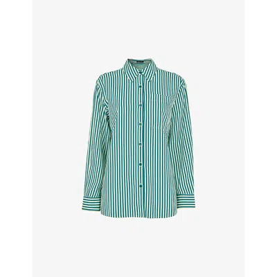 WHISTLES WOMENS MULTI-COLOURED RELAXED-FIT STRIPE-PRINT LINEN-BLEND SHIRT