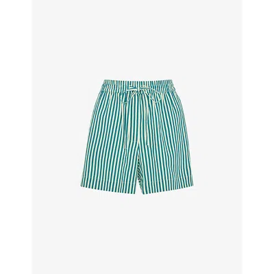 WHISTLES WOMENS MULTI-COLOURED RELAXED-FIT STRIPE-PRINT LINEN-BLEND SHORTS