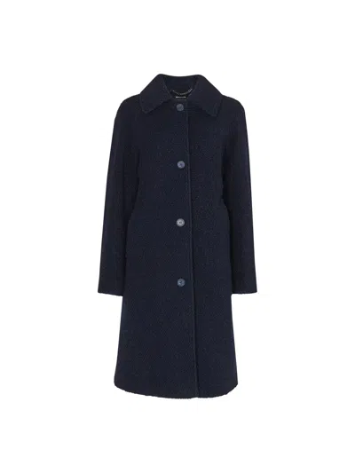 Whistles Womens Navy Romy Collared Boucle Wool-blend Coat