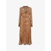 WHISTLES WHISTLES WOMEN'S SNAKE PRINT SERPENT GRAPHIC-PRINT LONG-SLEEVE WOVEN MIDI DRESS