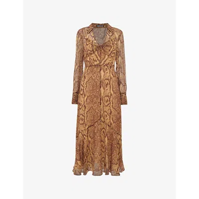 Whistles Womens Snake Print Serpent Graphic-print Long-sleeve Woven Midi Dress